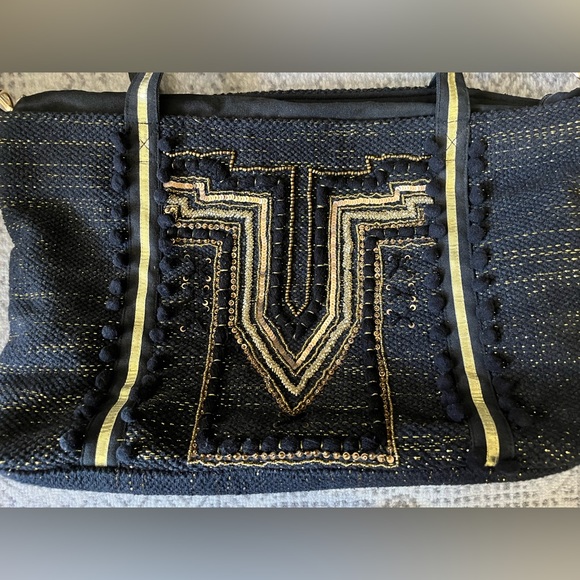 America & Beyond Luxe Love Tote- Hand Beaded Large Black Tote - Picture 2 of 12